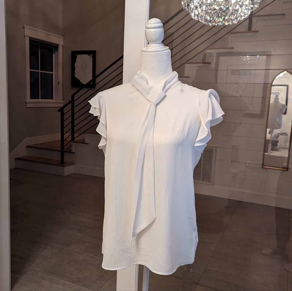 Calvin Klein White Blouse with CA Sleeves, NWT, size small